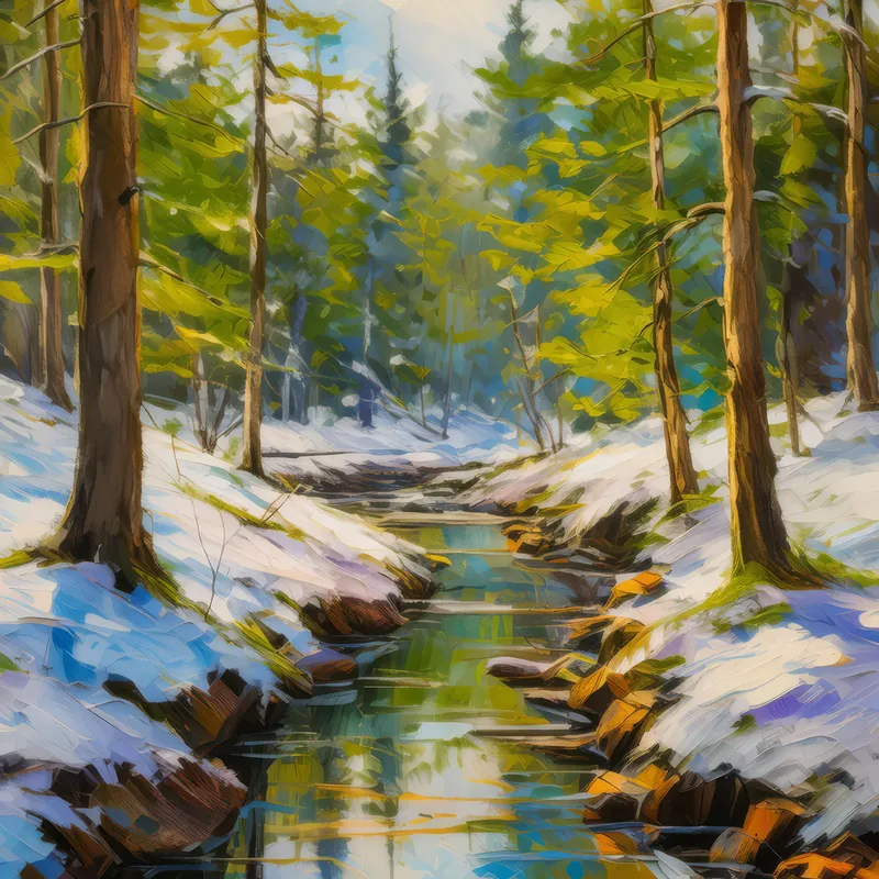 Painting: Spring Melt in Boreal Forest