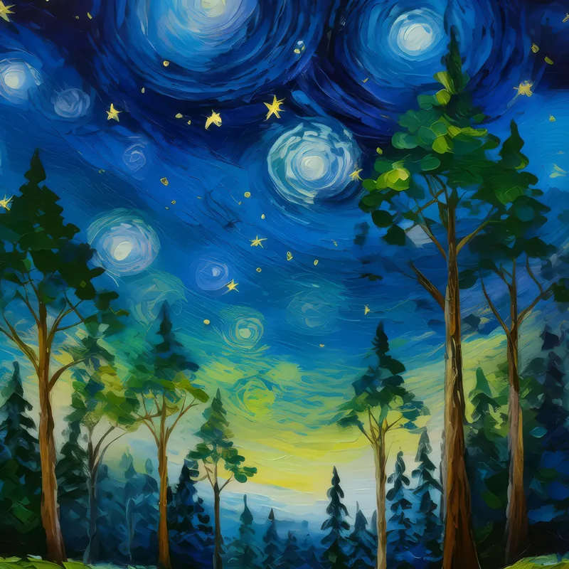 Painting: Starlit Night Over Woodland