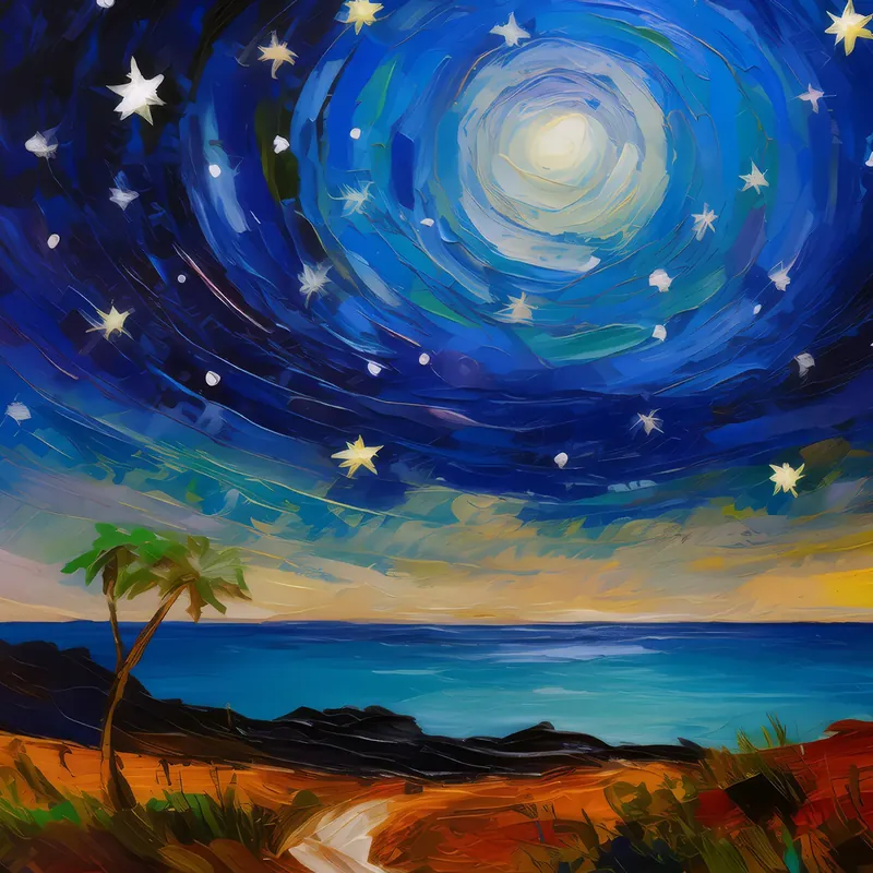 Painting: Starlit Sky Over Ocean Desert