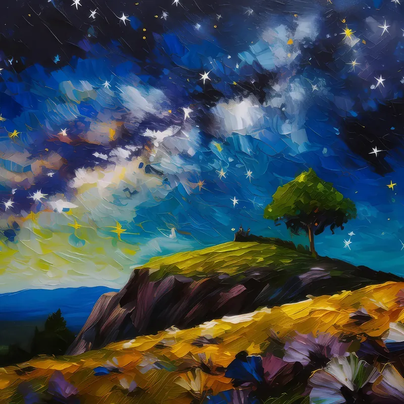 Painting: Starry Night Over Hill