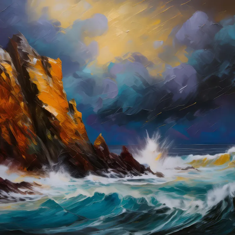 Painting: Stormy Crag Seascape