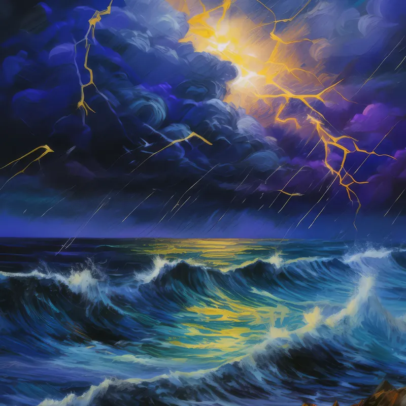 Painting: Stormy Ocean at Night