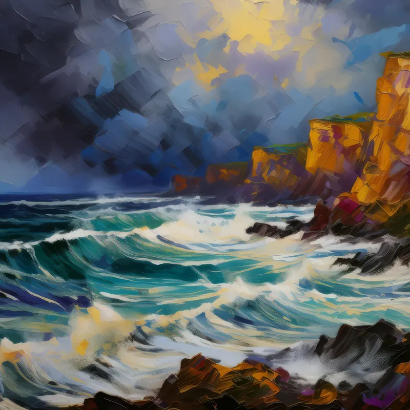 Painting: Stormy Seaside Cliffs