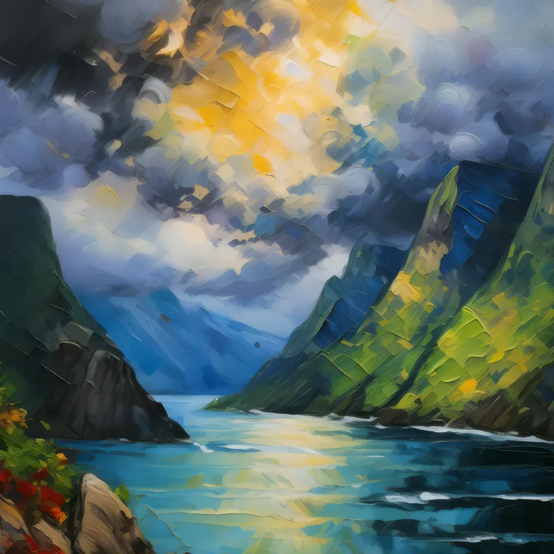 Painting: Stormy Weather at the Fjord