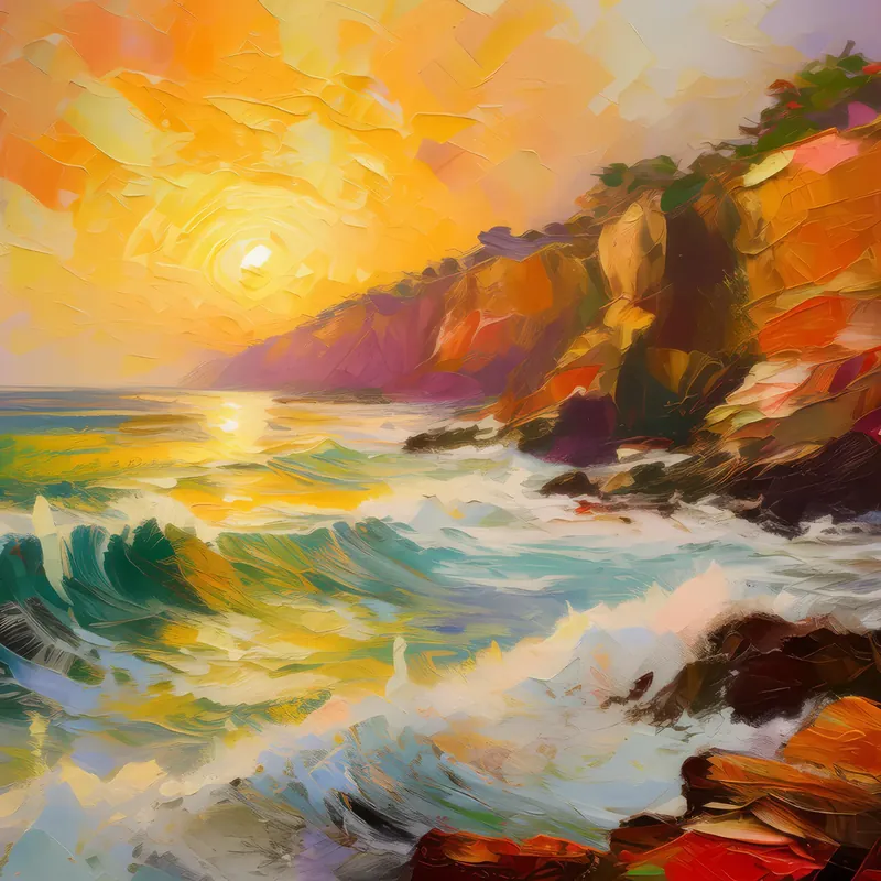 Painting: Sunlit Sea Cliffs