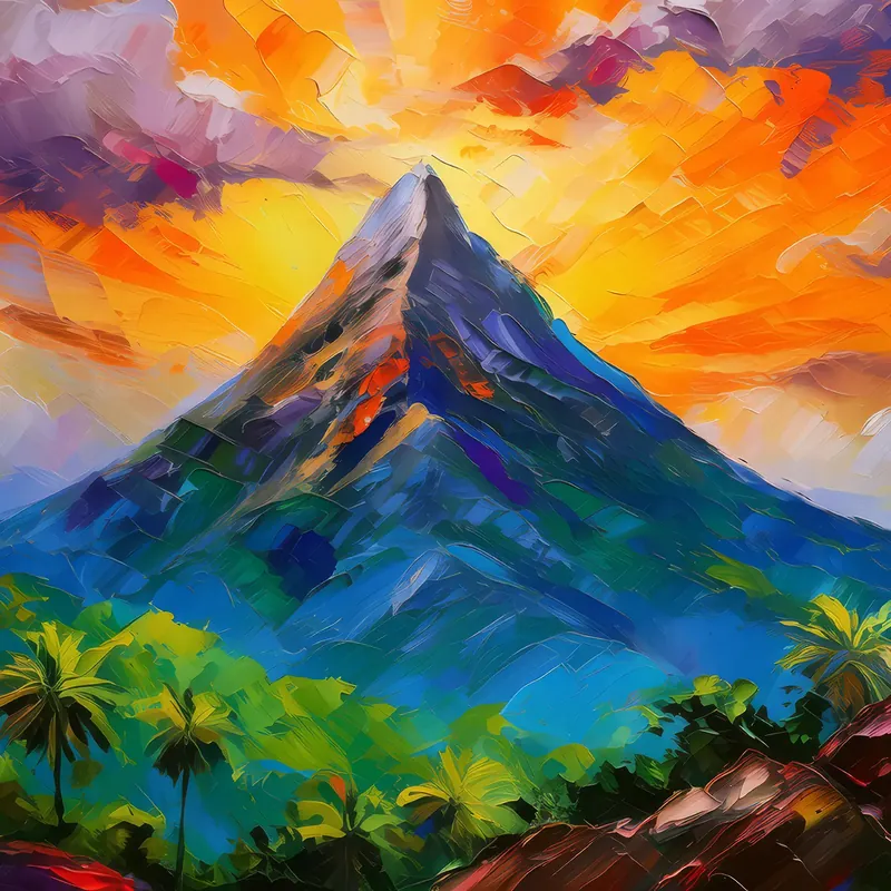 Painting: Sunrise Cresting Tropical Peak