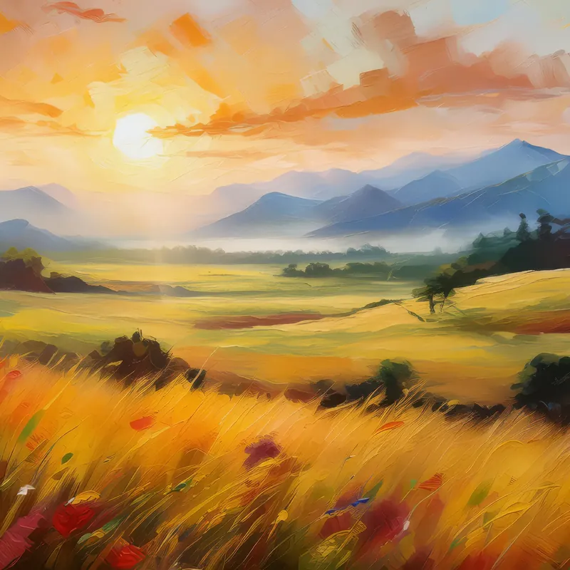 Painting: Sunrise Grassland Vista