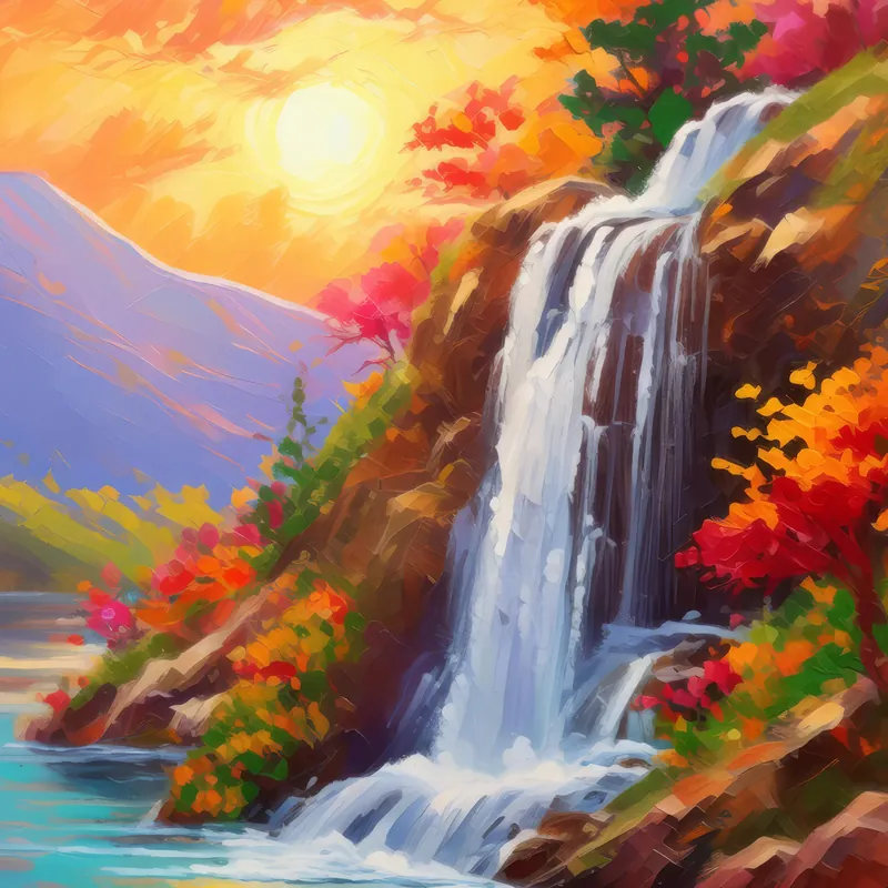 Painting: Sunrise Mountain Waterfall