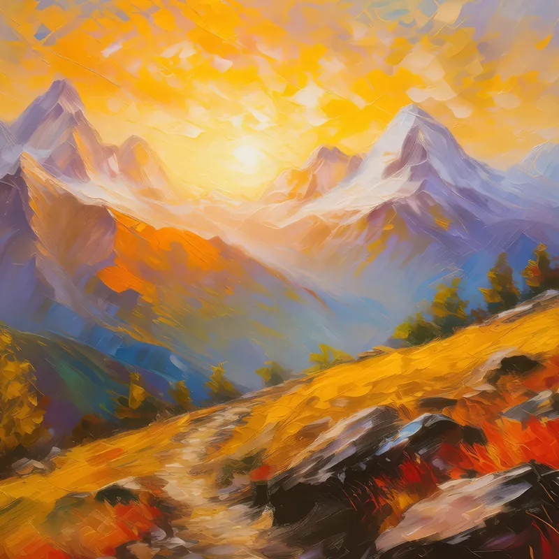 Painting: Sunrise Over Alpine Ridge