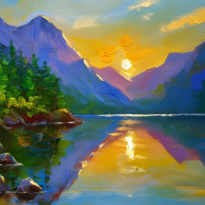 Painting: Sunrise Over Lake