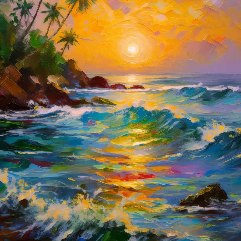 Painting: Sunrise Over Ocean Waves