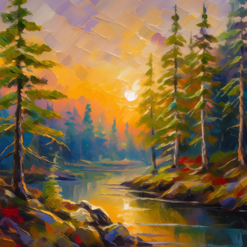 Painting: Sunrise in Boreal Forest