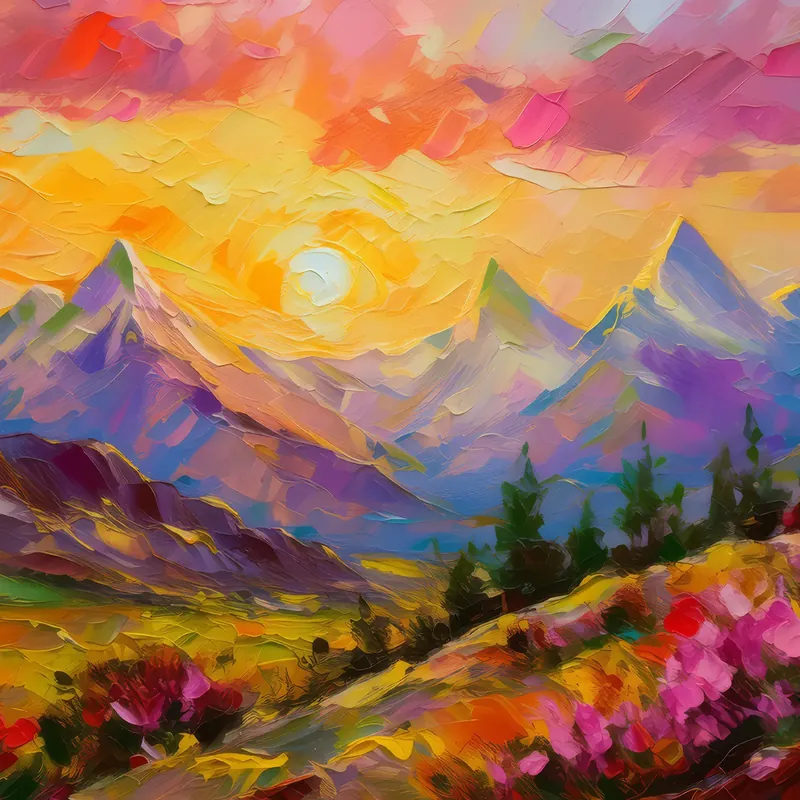 Painting: Sunset Over Alpine Peaks