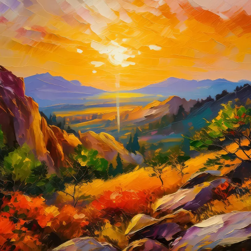 Painting: Sunset Over Rocky Hills