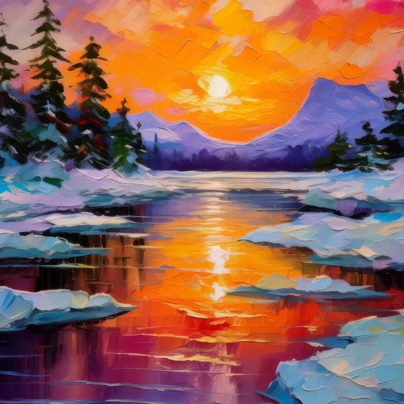 Painting: Sunset Over Tundra Lake