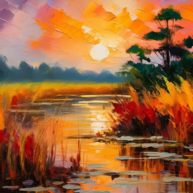 Painting: Sunset Over Wetlands