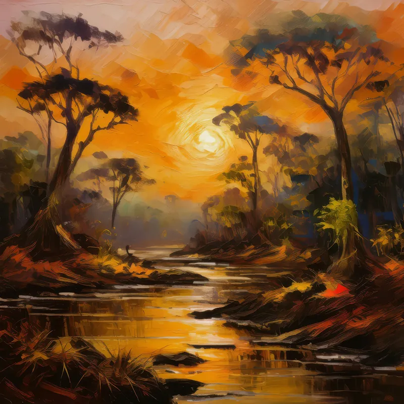Painting: Sunset in Dry Forest