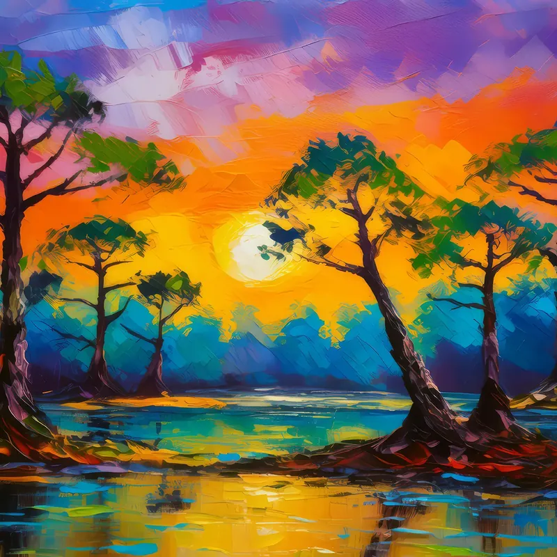 Painting: Swamp Sunset Silhouette