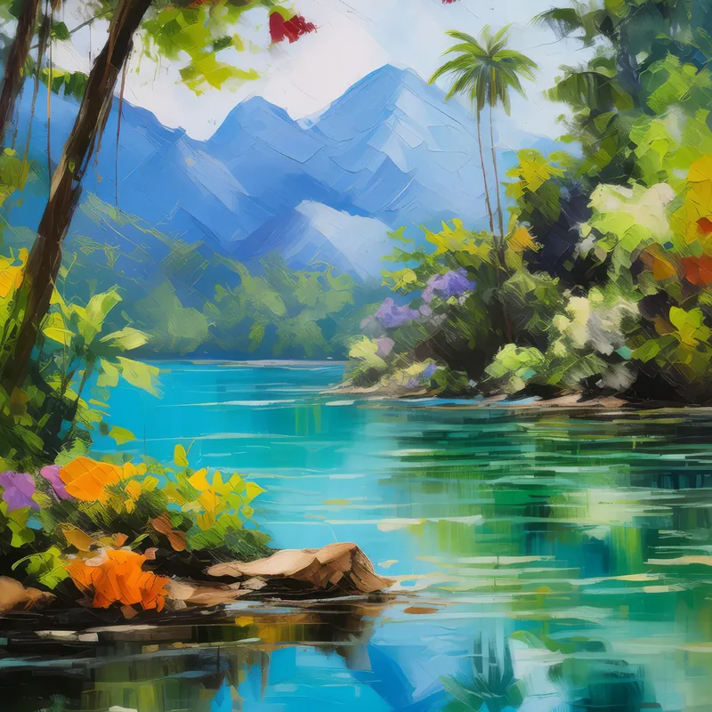 Painting: Tropical Lagoon Retreat