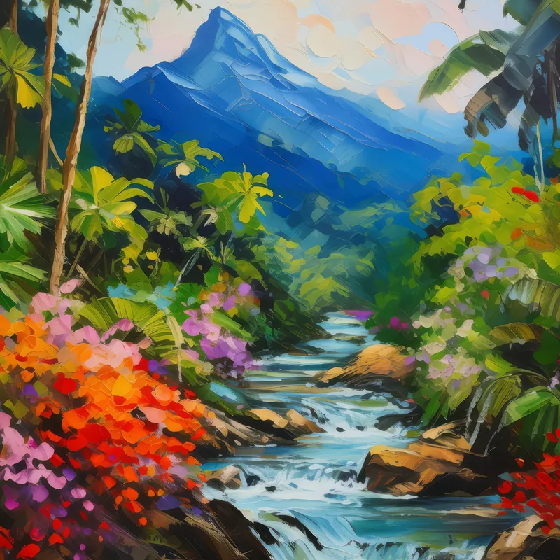 Painting: Tropical Mountain Watercourse
