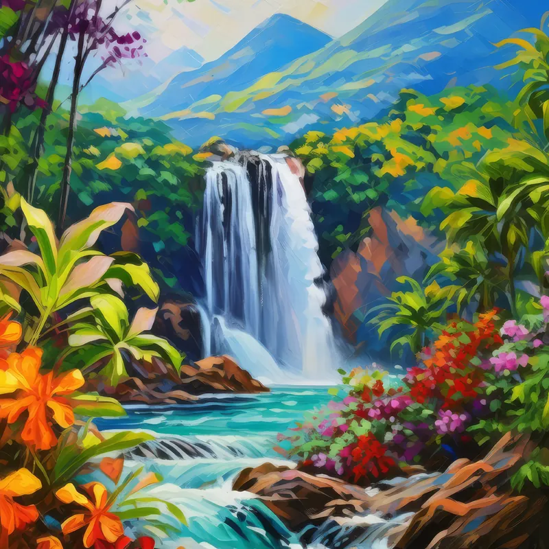 Painting: Tropical Mountain Waterfall