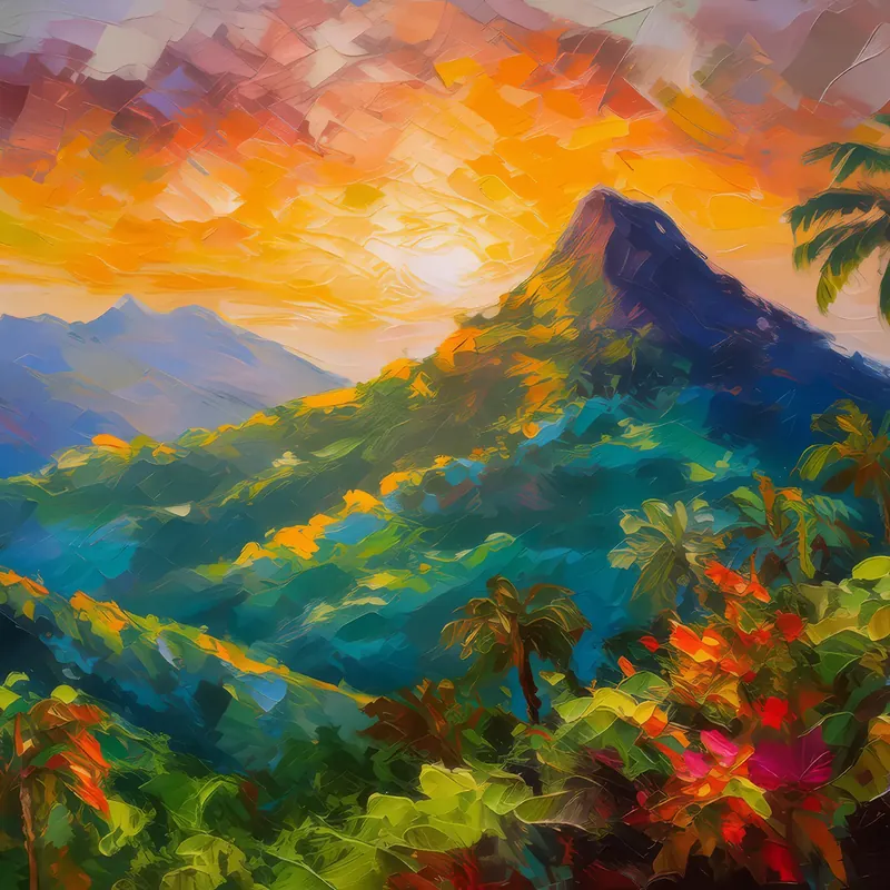 Painting: Tropical Peaks at Dawn