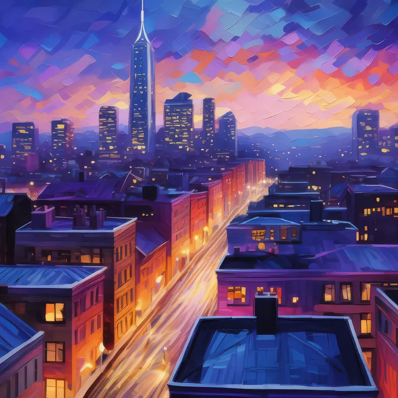 Painting: Twilight City Rooftop
