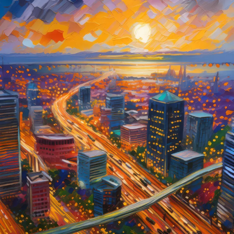 Painting: Twilight Cityscape from Above