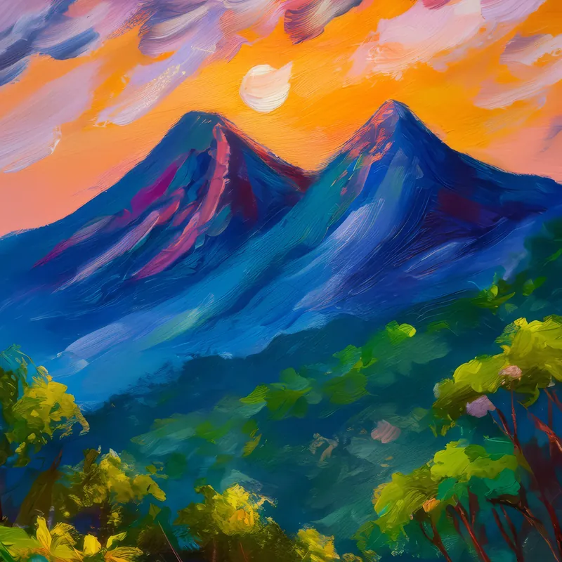 Painting: Twilight Glow on Mountain Ridge