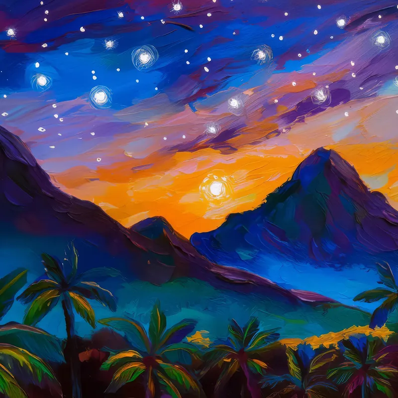 Painting: Twilight Mountain Silhouettes