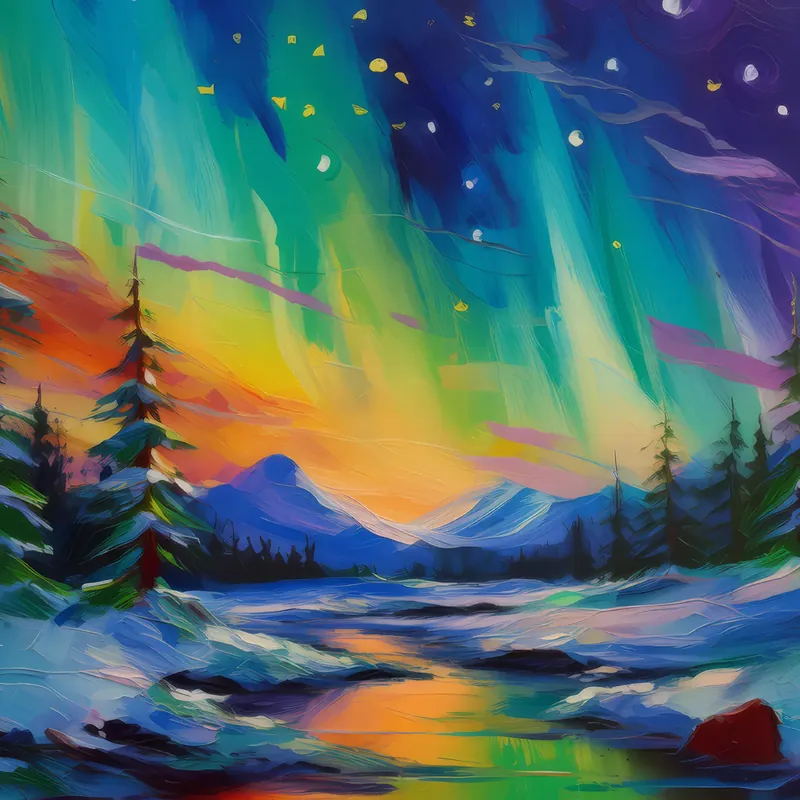 Painting: Vivid Aurora Over Desert