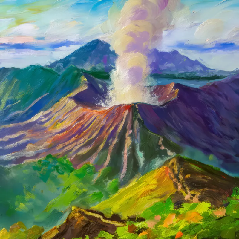Painting: Volcanic Crater Tropical Peak