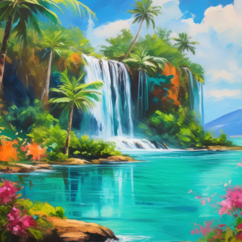 Painting: Waterfall Paradise Island