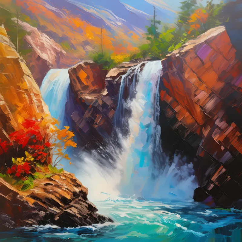 Painting: Waterfall Through Rocky Gorge