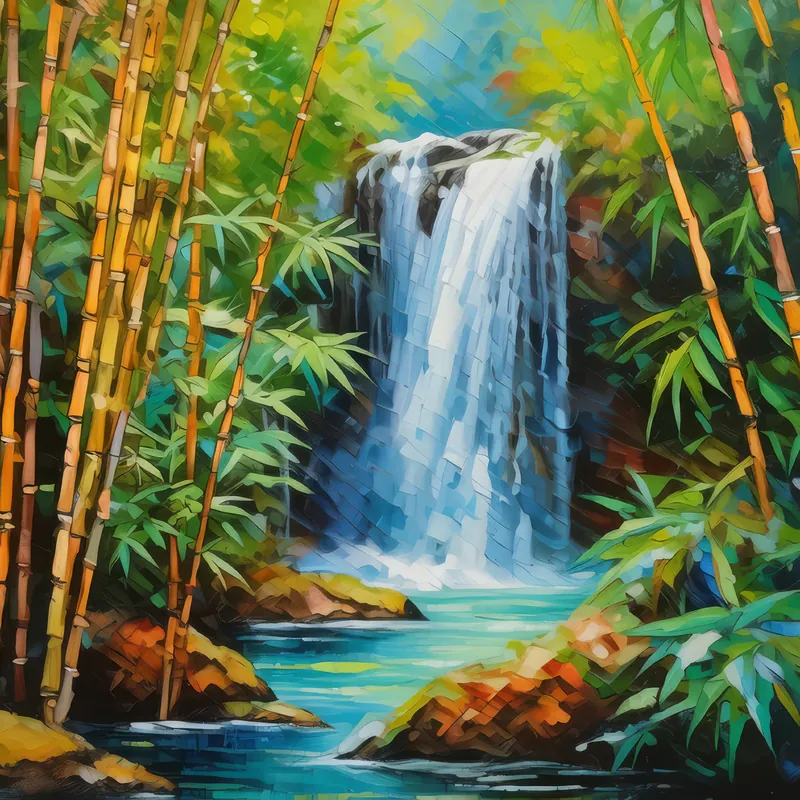 Painting: Waterfall in a Bamboo Grove