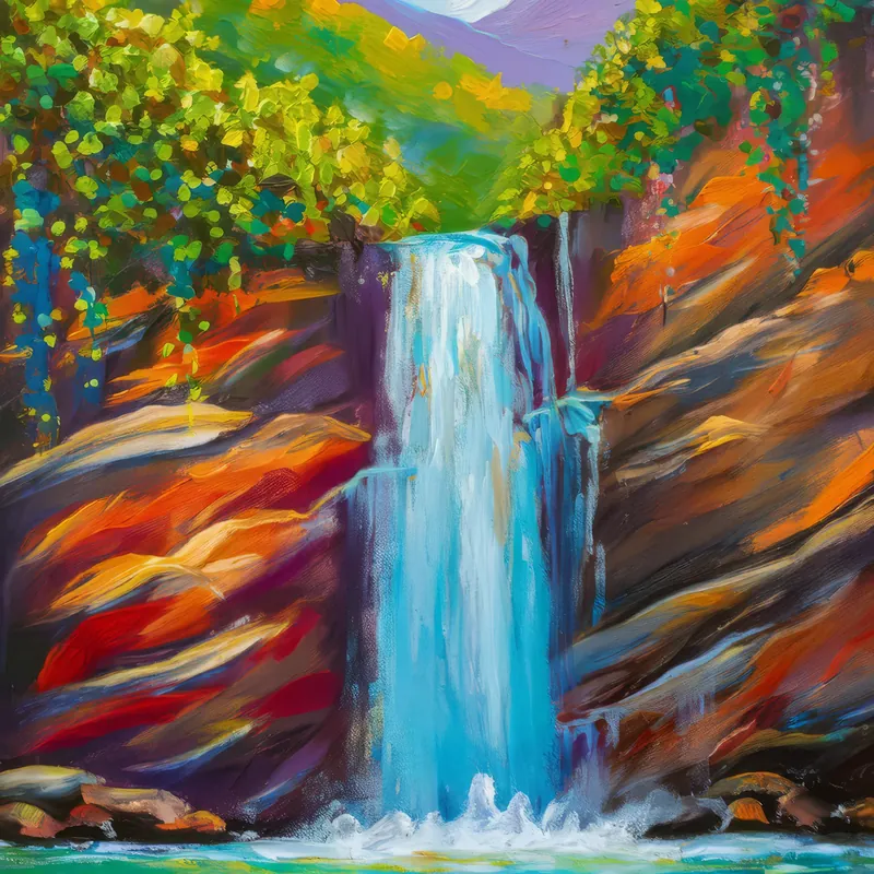 Painting: Waterfall on Tropical Cliff