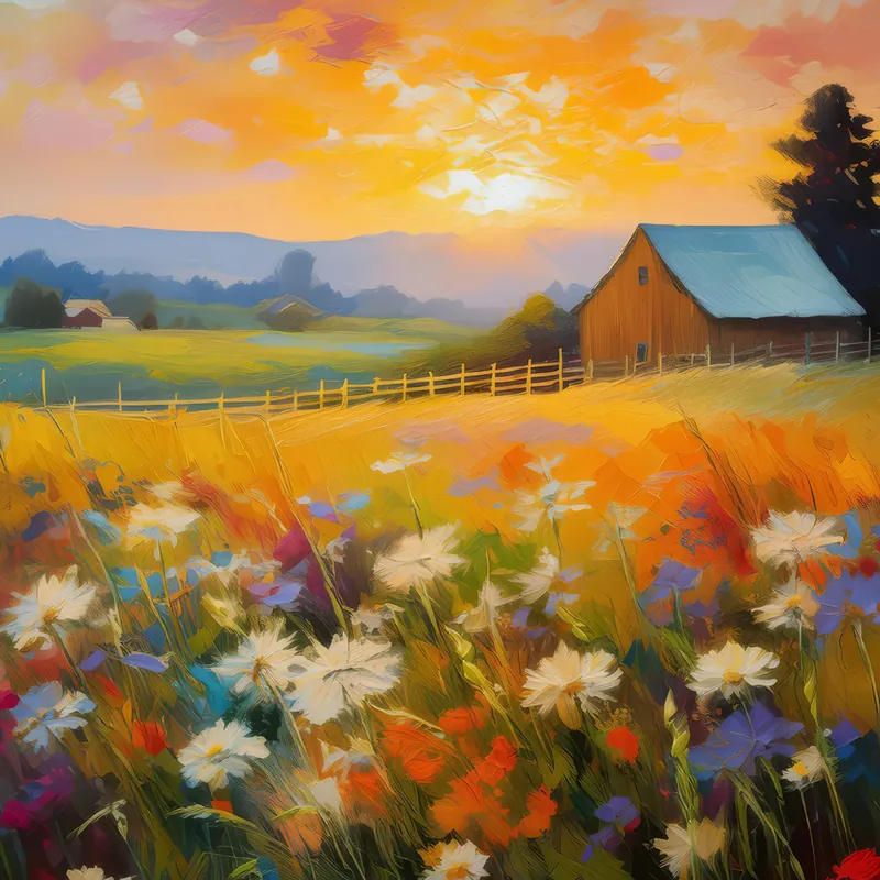 Painting: Wildflower Meadow at Sunset