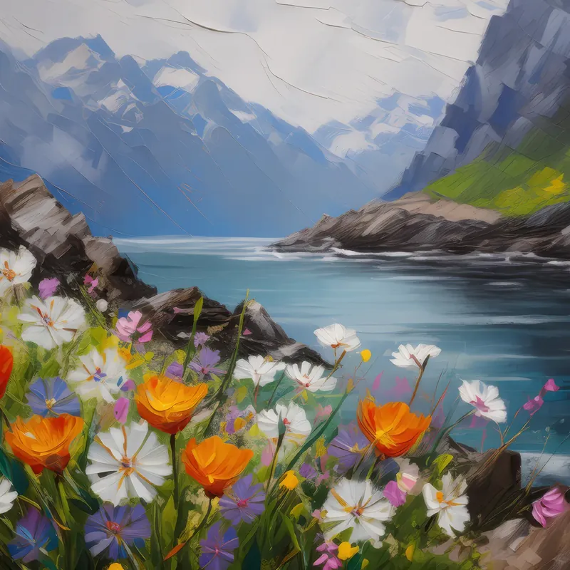 Painting: Wildflowers Along the Fjord