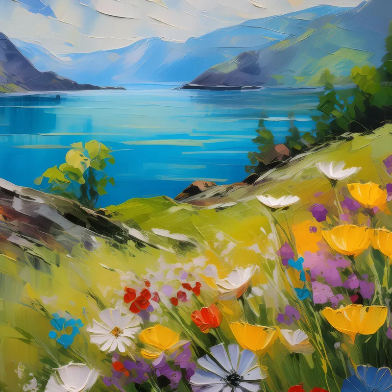 Painting: Wildflowers on Fjord Hills
