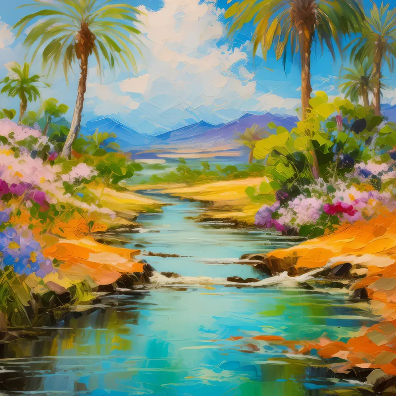 Painting: Wildlife Oasis in Ocean Desert