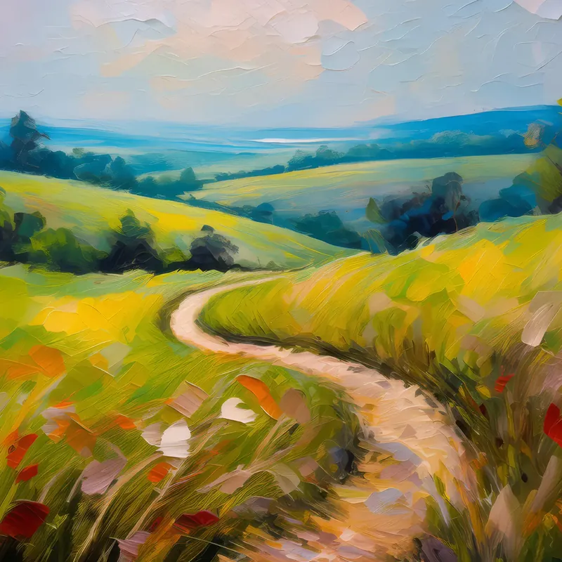 Painting: Winding Path through Grassland