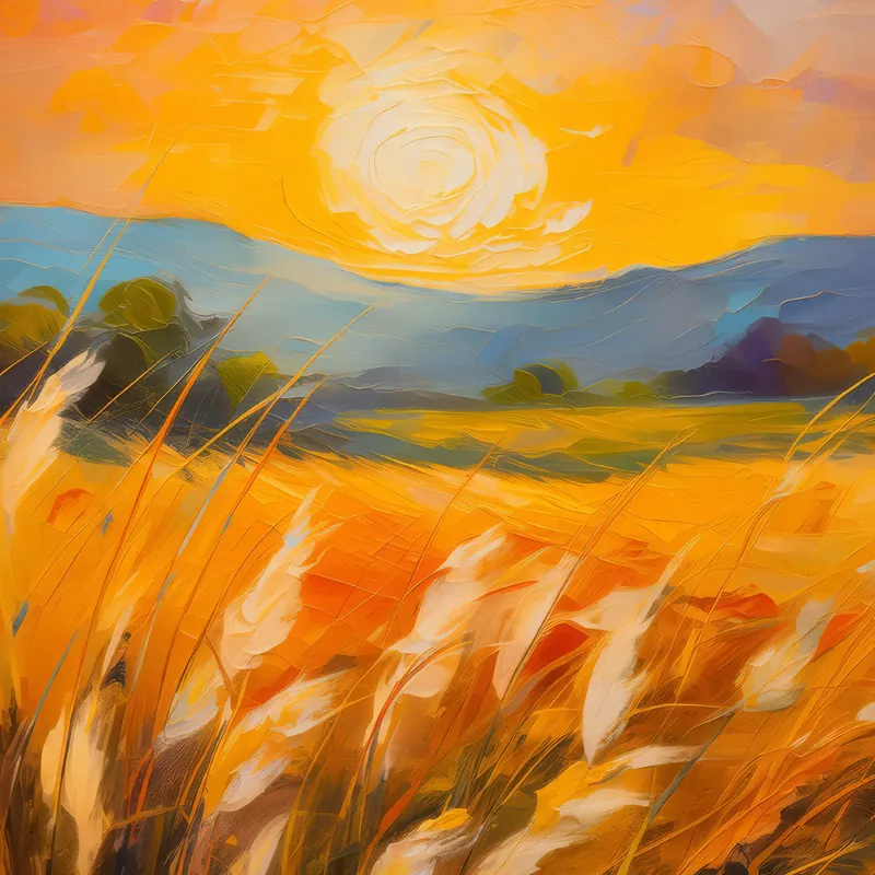 Painting: Windswept Grassland at Dusk
