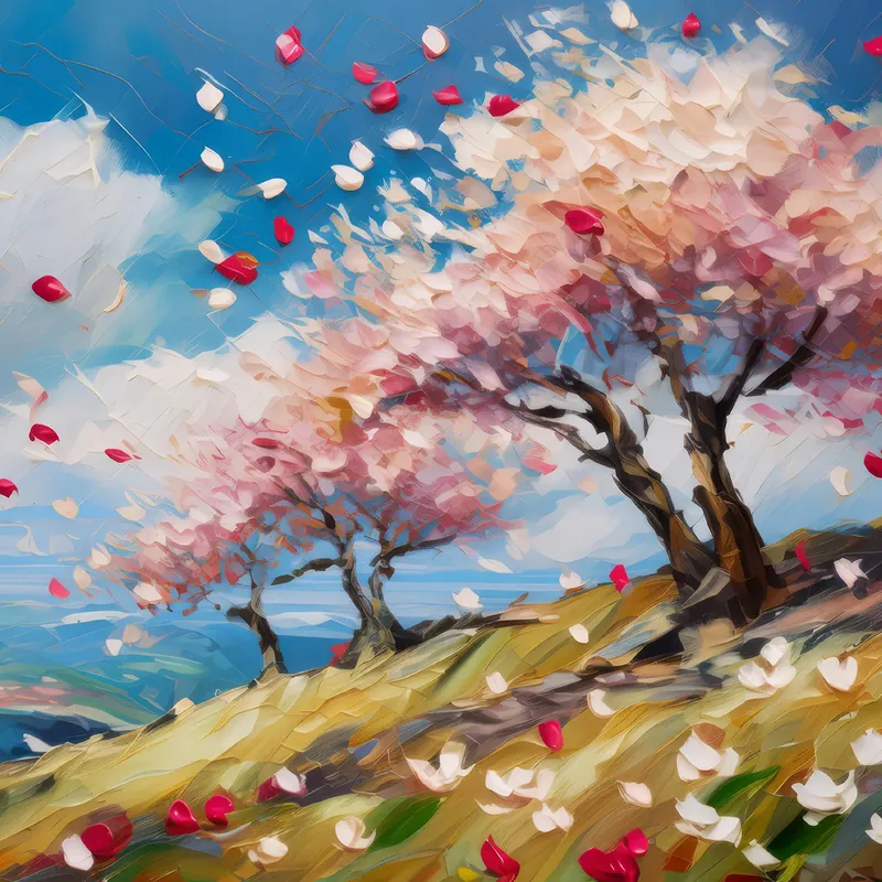 Painting: Windy Hill with Blooming Trees