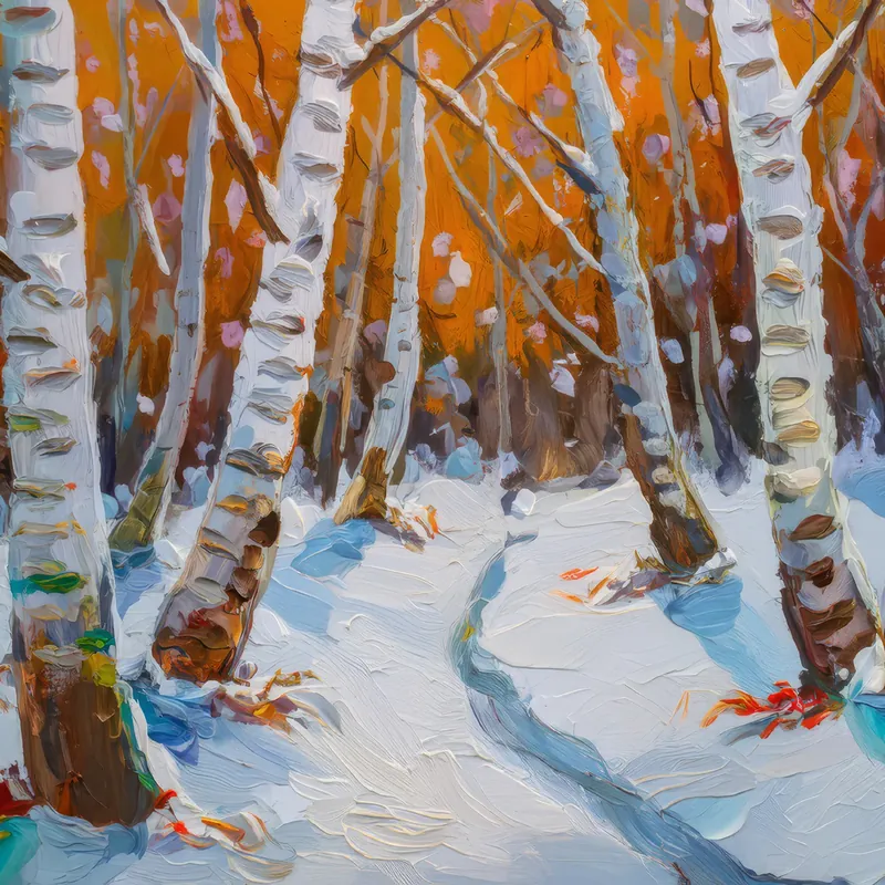 Painting: Winter Birch Forest