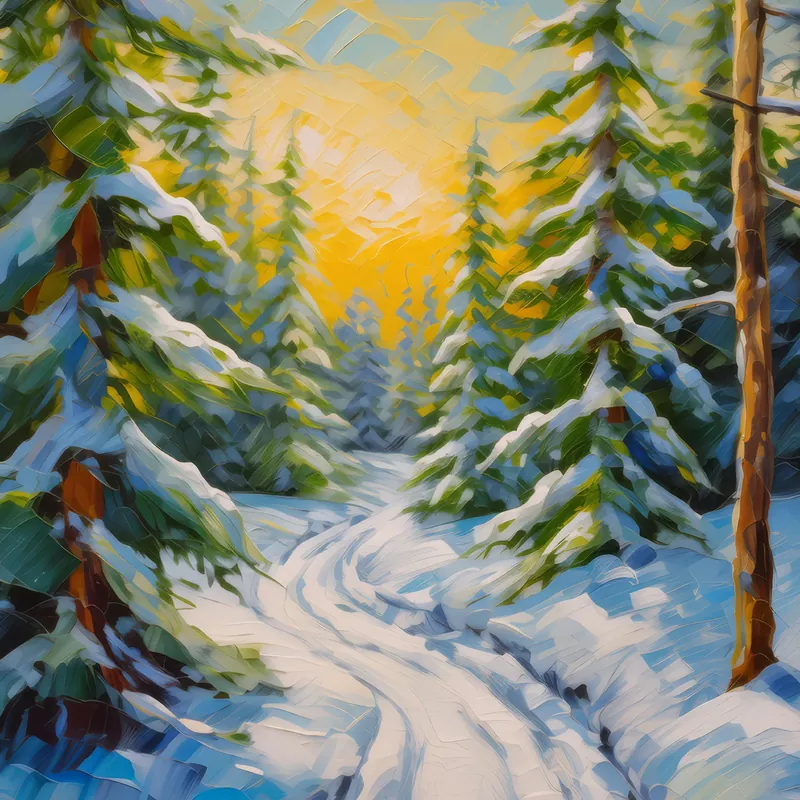 Painting: Winter Boreal Forest Trail