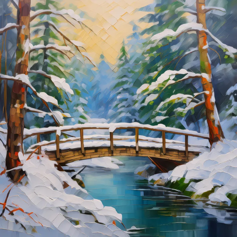 Painting: Winter Forest Bridge