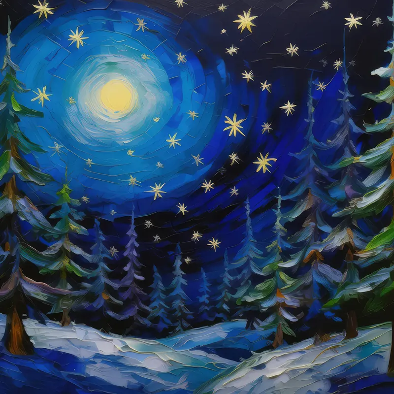 Painting: Winter Forest Night