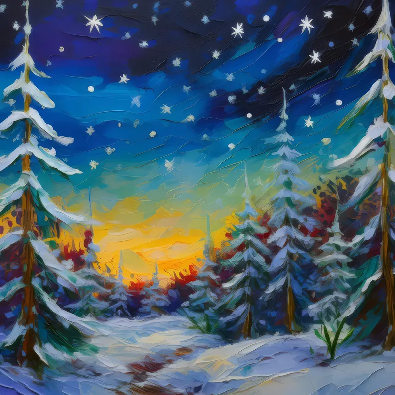 Painting: Winter Forest Nightfall