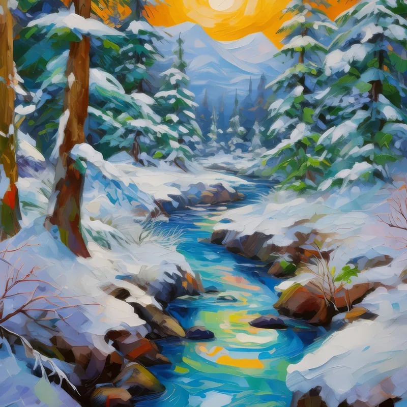 Painting: Winter Forest Stream