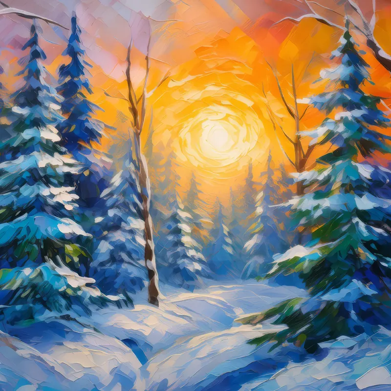 Painting: Winter Forest Sunrise